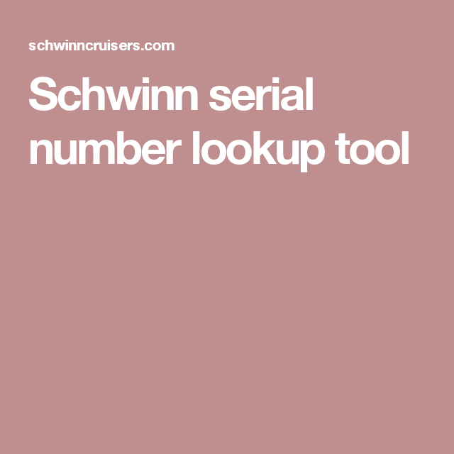 schwinn serial number database